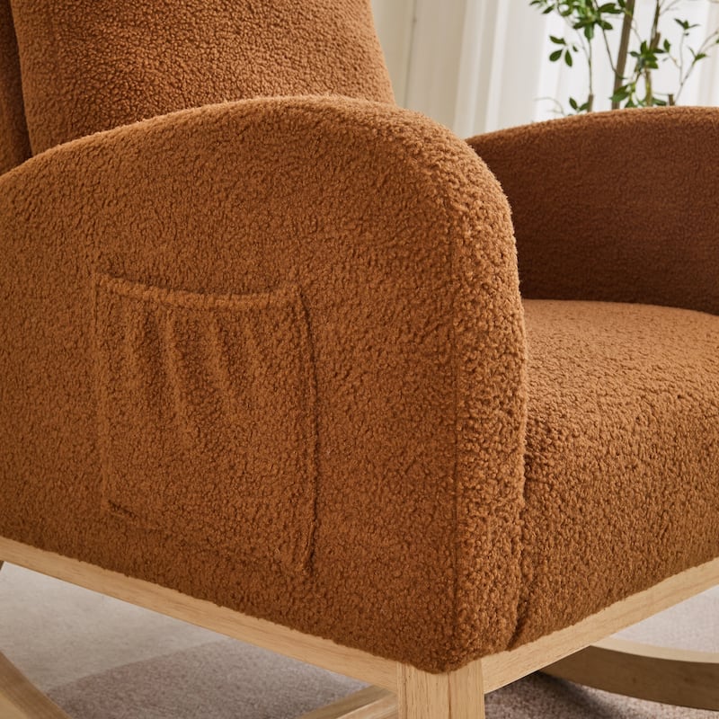 Modern 27.17" High Back Rocking Chair with Side Pocket and Rubber Wood Legs