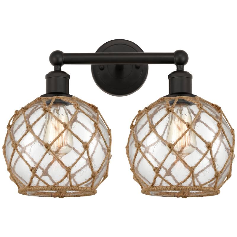 Innovations Lighting Endless Possibilities Edison - Farmhouse Rope - 2 Light 17" Bath Vanity Light - Clear Glass with Brown Rope/Oil Rubbed Bronze