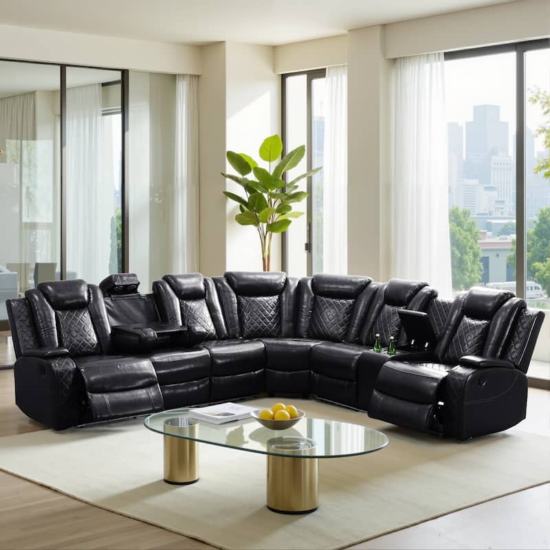 Off-White Breathing Leather 3-Piece Living Room Recliner Sofa set - Black