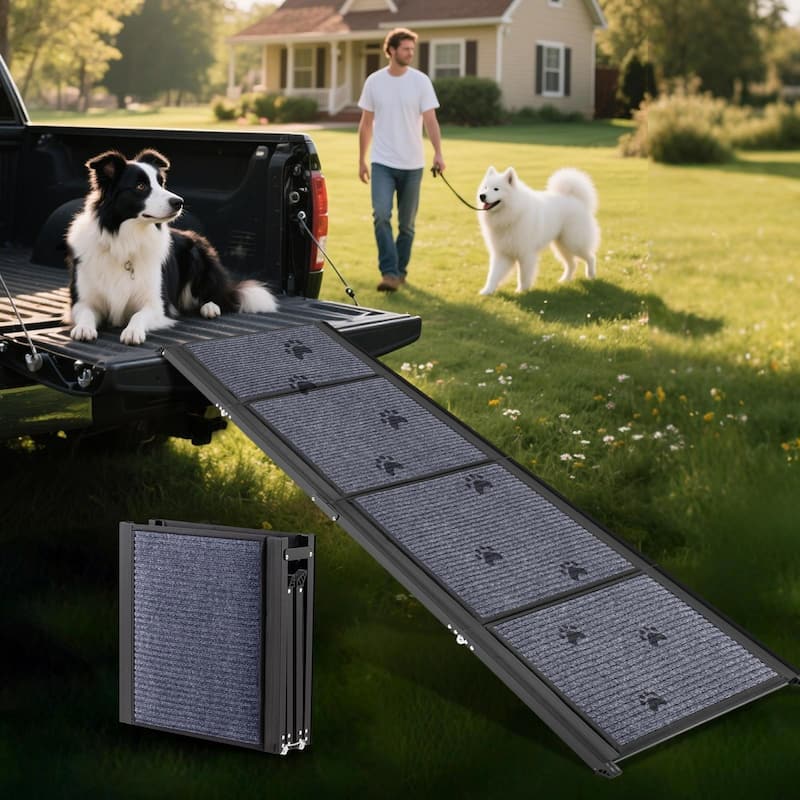 COSIEST Aluminum Foldable Pet Ramp with Anti-Slip Rug Surface - 71''x19.7''