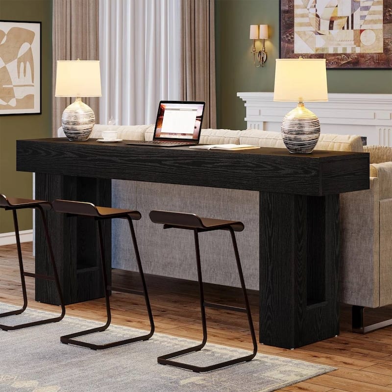 63 Inch Modern Rustic Entryway Console Table with Wood Finish and Legs for Hallway or Living Room - 63”L x 3.77”W x 33.46”H