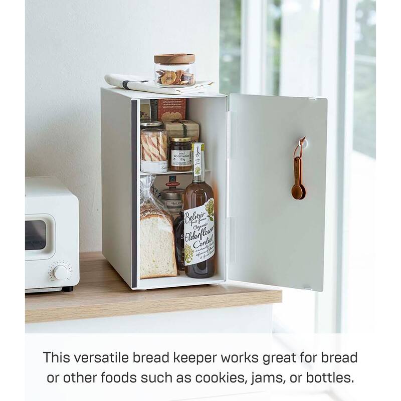 Yamazaki Home Bread Box - Two Styles, Steel and Wood, Vertical, Holds 4.4 lbs - L 14.2 x W 8.7 x H 16.1 inches