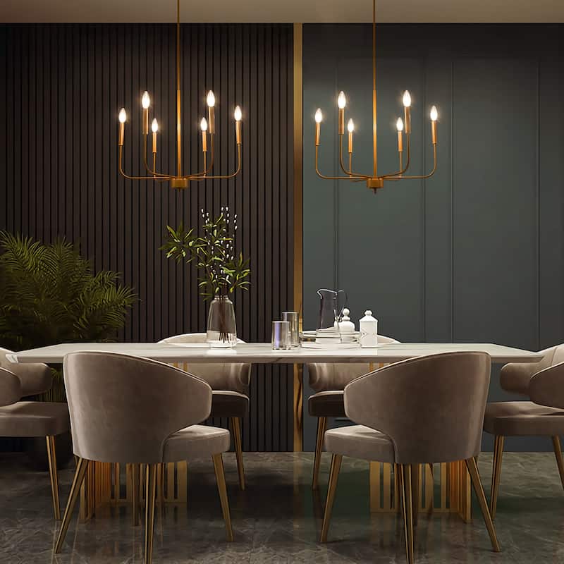 Rustic Antique Gold Chandelier Linear Pendant Lighting 6-light Metal Candle Chandelier for Dining Room
