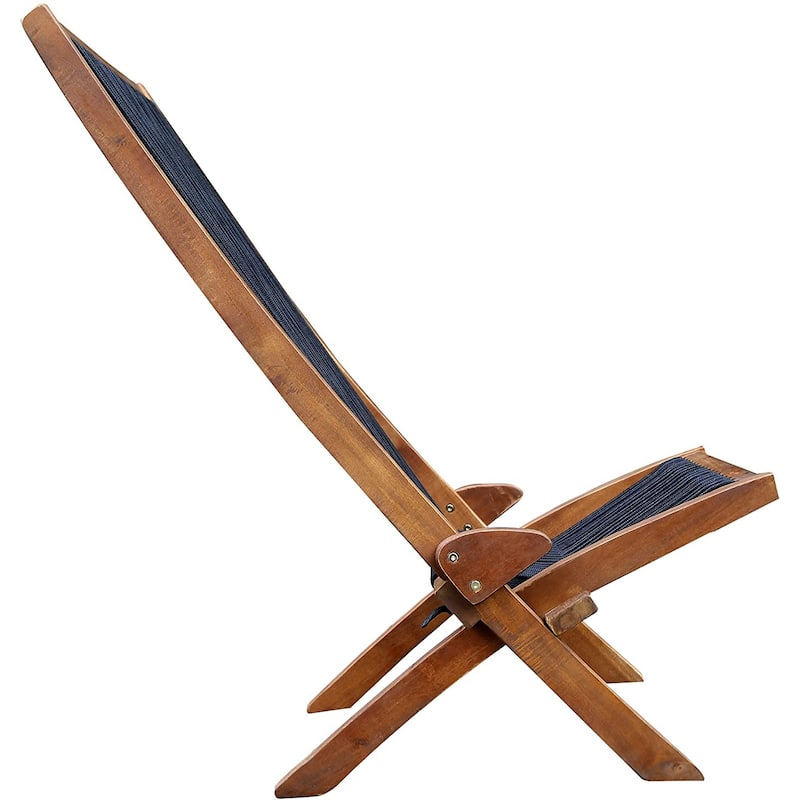 Folding Roping Solid Wood Outdoor Chair, Modern Low Profile Lounge Chair for Patio, Backyard, Deck, Porch, Poolside Garden, Lawn