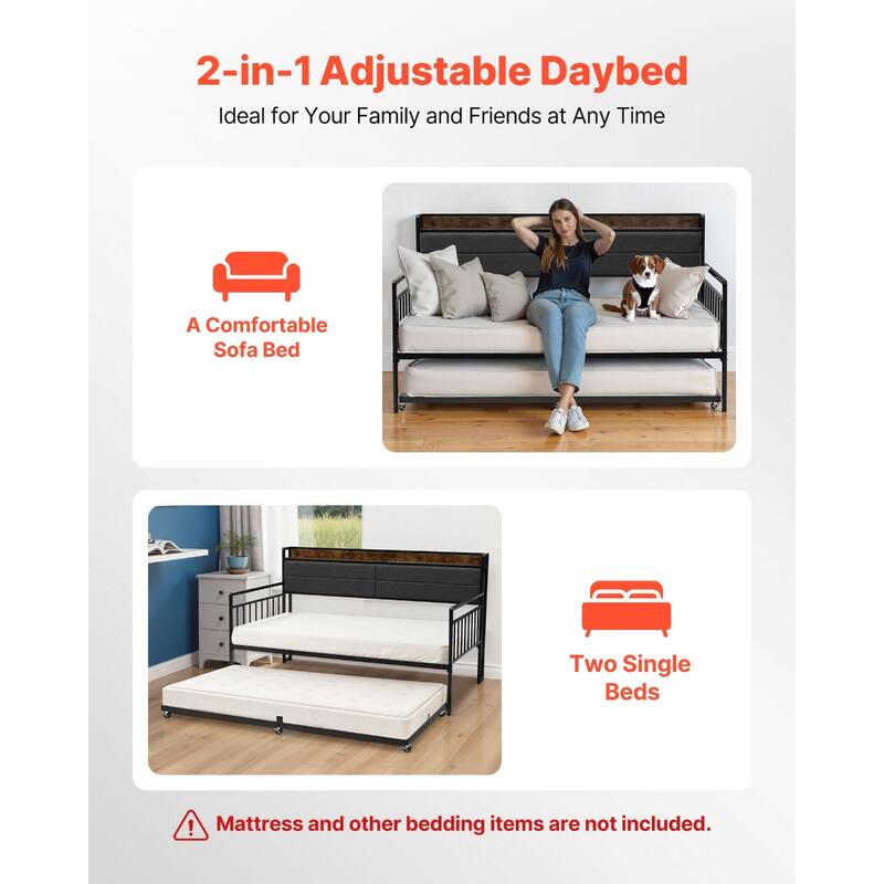 Daybed with Trundle and Charging Station for Small Apartments