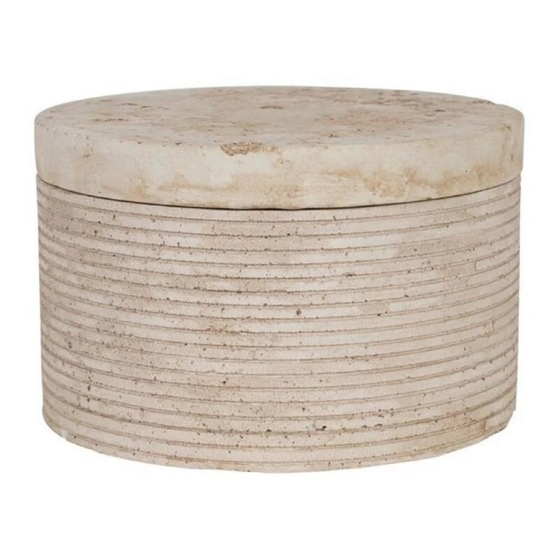 Large Travertine Round Storage Box - 6" - Beige