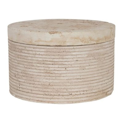 Large Travertine Round Storage Box - 6" - Beige