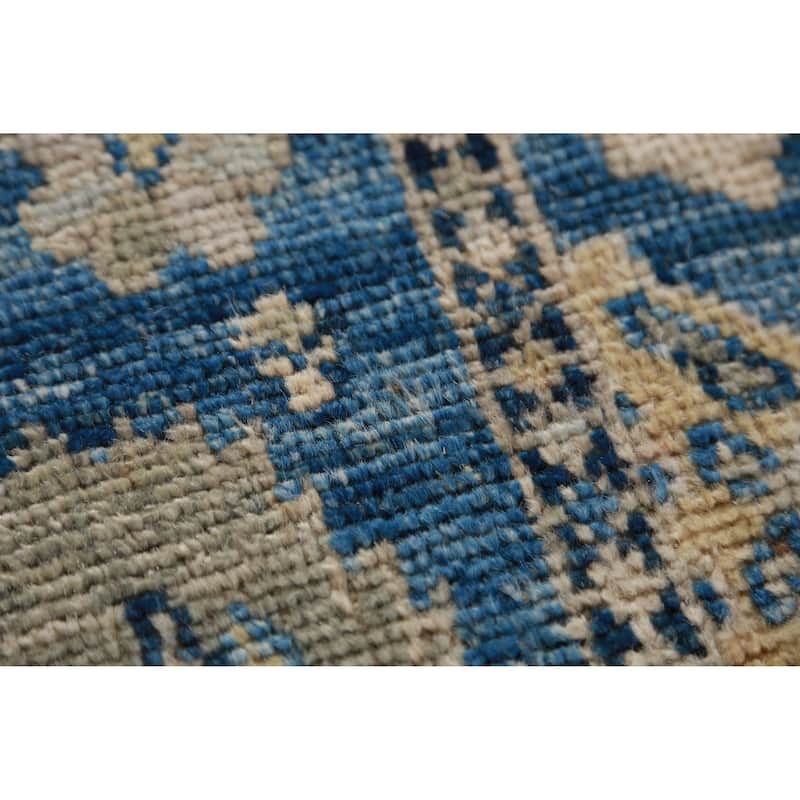 Hand Knotted Oriental 100% Wool Carpet Transitional All-Over Navy Blue & Blues Oushak Runner Rug - 19' 5'' X 2' 7''