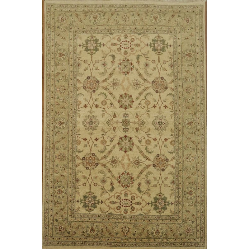 Hand Knotted Oriental 100% Wool Carpet Transitional All-Over Beige & Ivories Oushak Area Rug - 8' 10'' X 5' 10''