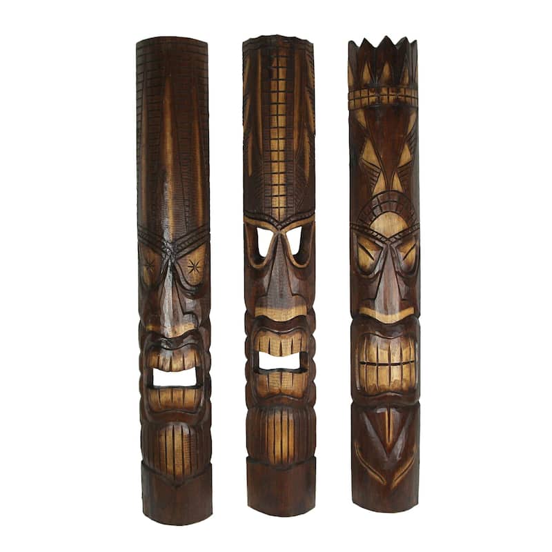 Zeckos 40 Inch Carved Wood Hawaiian Tiki God Masks (Set Of 3)