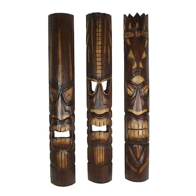 Zeckos 40 Inch Carved Wood Hawaiian Tiki God Masks (Set Of 3)