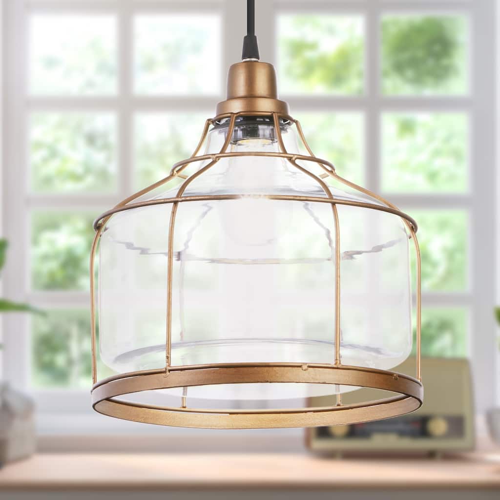 Bernadette River of Goods Brass Metal and Clear Glass Pendant Lamp - 10" x 10" x 12/71"