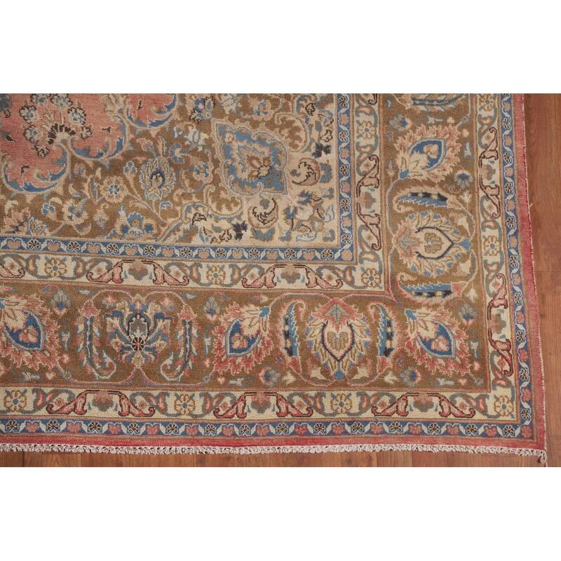 Hand Knotted Oriental 100% Wool Carpet Traditional Floral Pink Mashad Area Rug - 12' 10'' X 9' 7''
