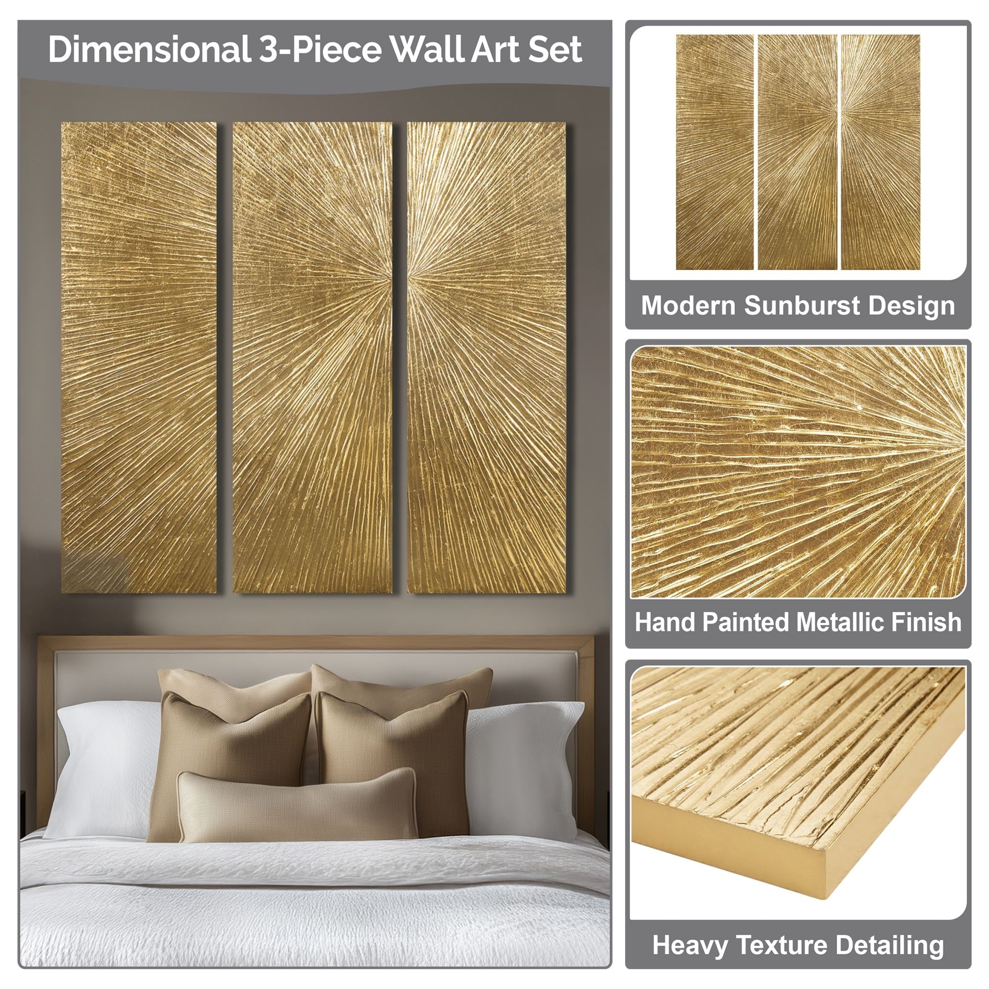 Madison Park Signature Sunburst Hand Painted Triptych 3-piece