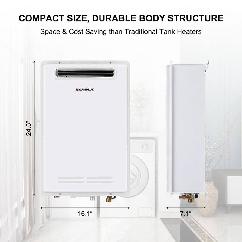 CAMPLUX 6.86 GPM Natural Gas Tankless Water Heater for Whole Home, Outdoor Installation