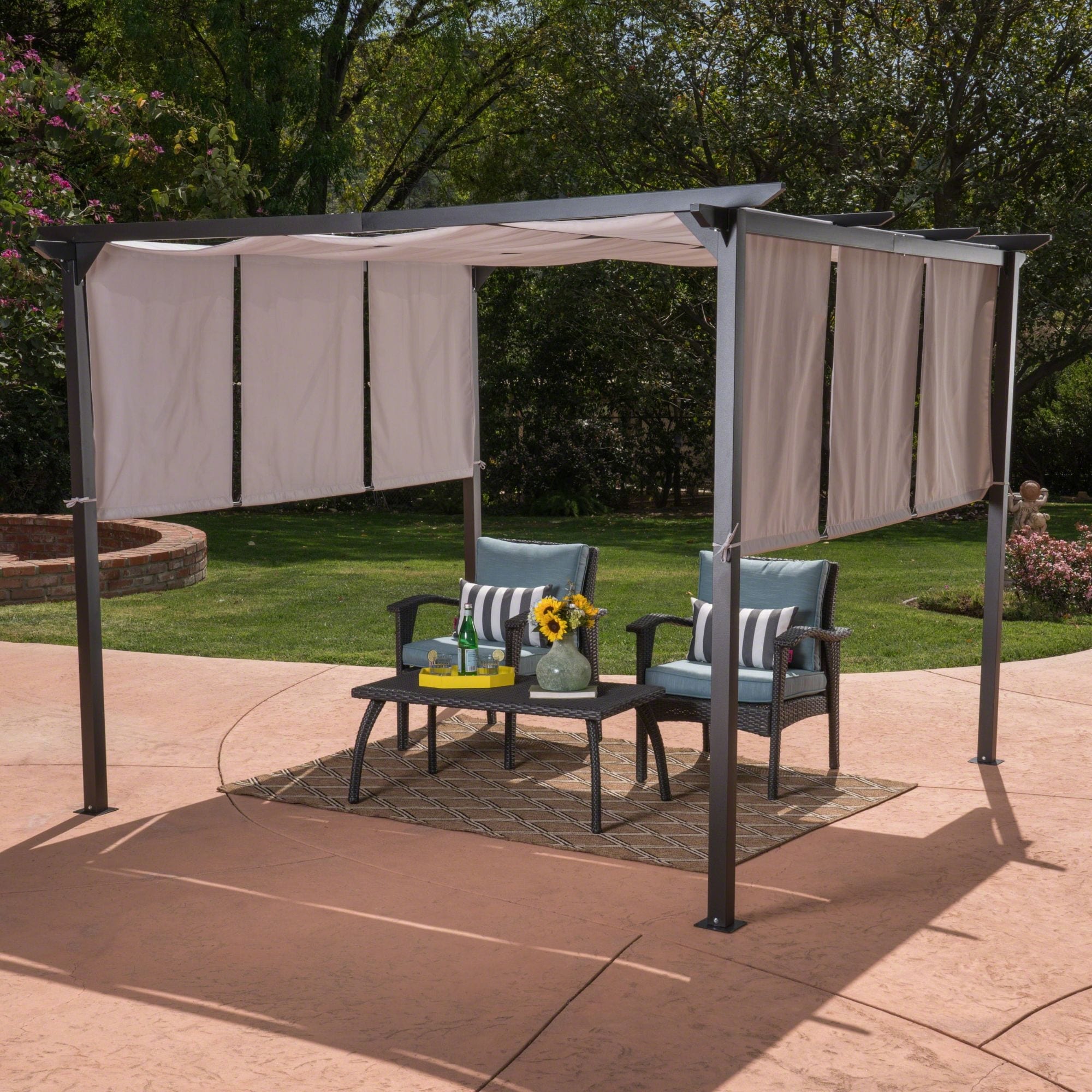Contemporary Home Living 115 inch Gray and Brown Contemporary Solid Outdoor Patio Gazebo