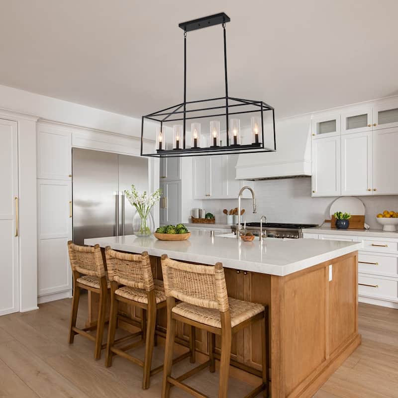 Modern Kitchen Island Chandelier, Farmhouse 6-Light Semi Flush Mount Chandelier for Dining Room Living Room Bedroom
