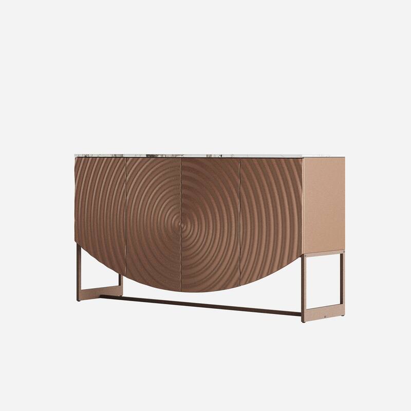 62" Luxury Buffet Cabinet with Faux Marble Top, Wave Texture Doors, Modern Kitchen Storage Credenza, Accent Sideboard with Shelf