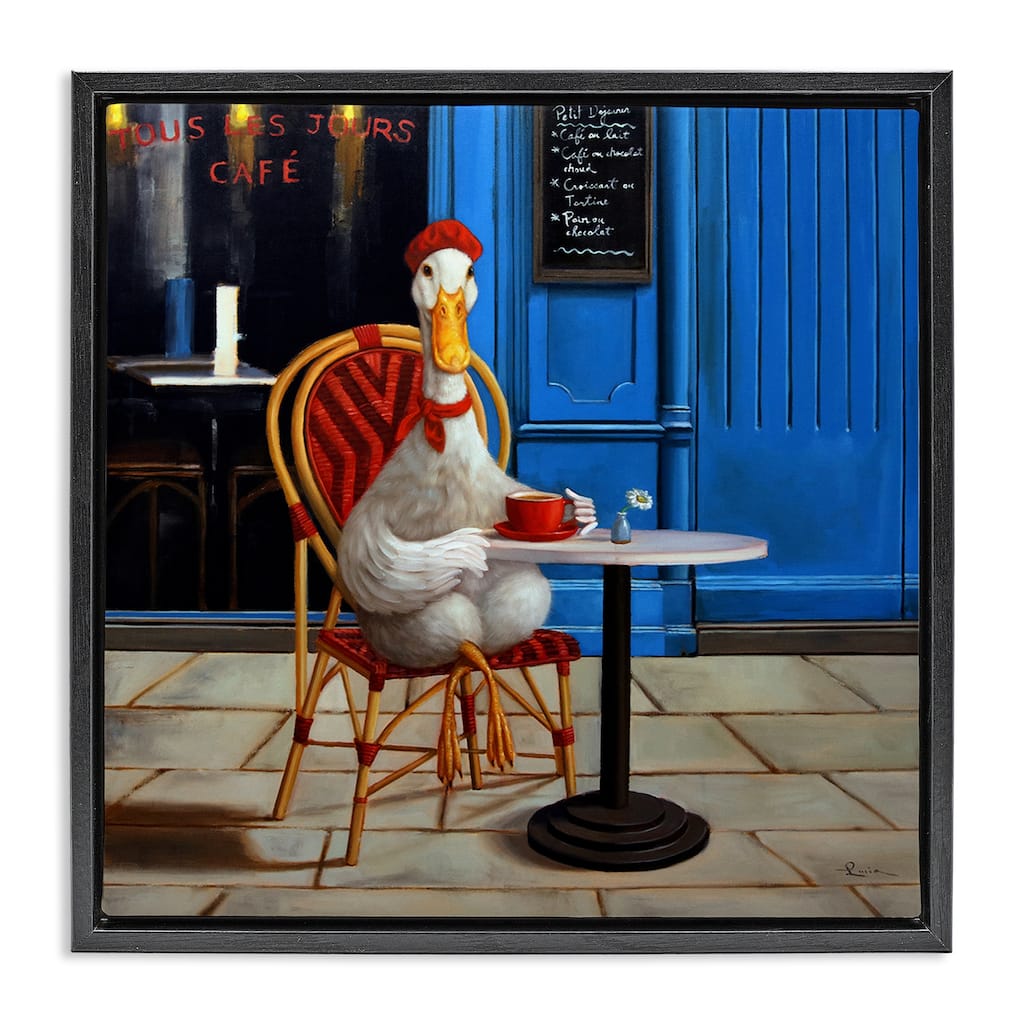 Stupell Trendy Duck at Cafe Framed Floater Canvas Wall Art Design By Lucia Heffernan