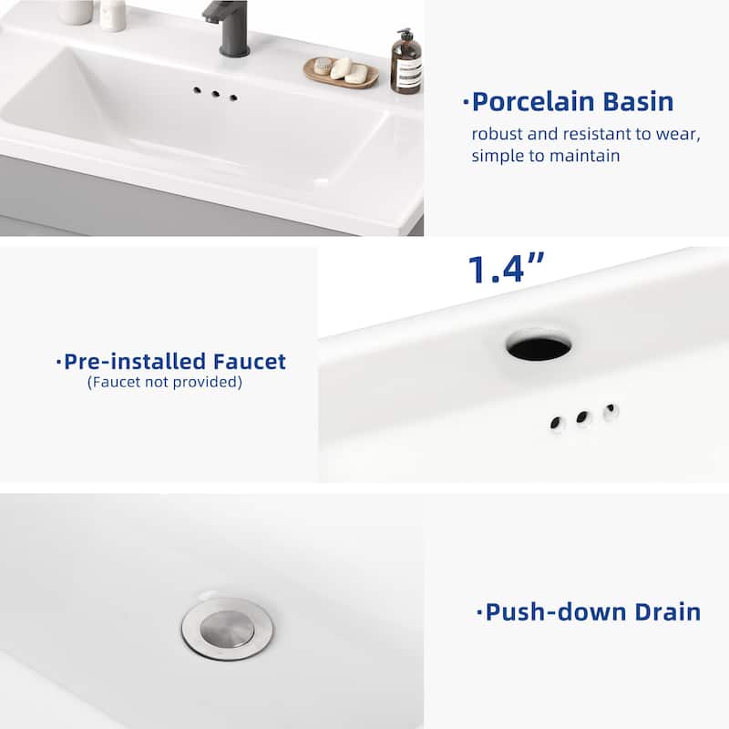 Moasis 16''/24''/36" Freestanding Single Bathroom Vanity with Ceramic Basin