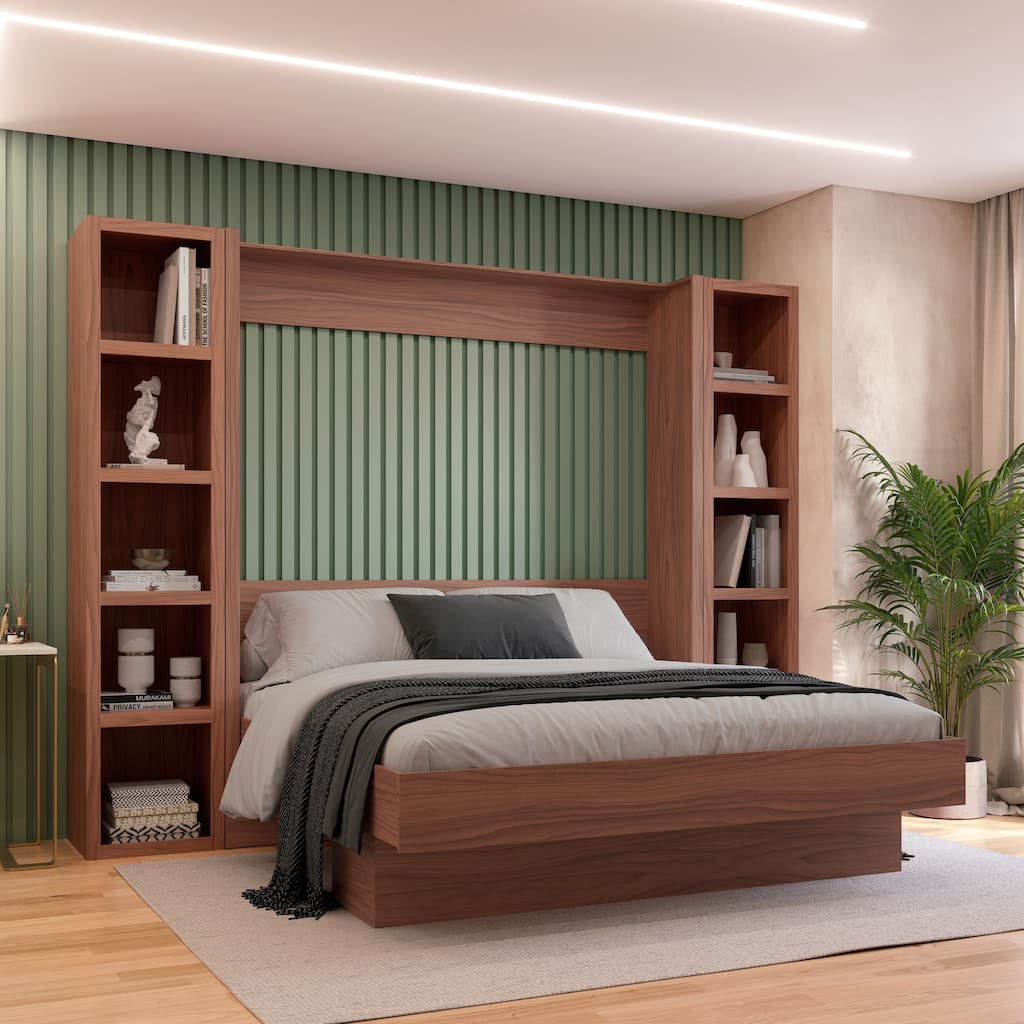 Easy-Lift King Murphy Wall Bed with Two Bookshelves