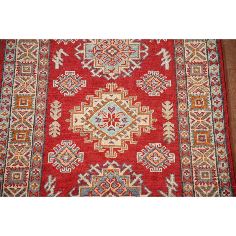 Kazak Oriental Accent Rug Hand-Knotted Geometric Red Wool Carpet - 2'9"x 4'1"