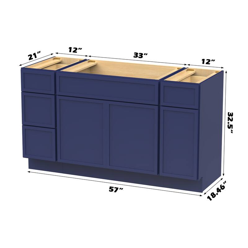 Vanity Art 57" Birch Freestanding Bathroom Vanity Cabinet without Top