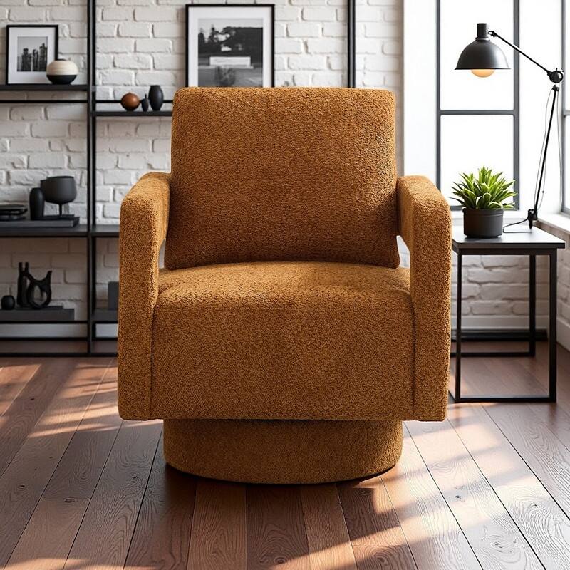 Bouclé 360° Swivel Accent Chair with Removable Back Cushion(250lb Capacity) - Caramel