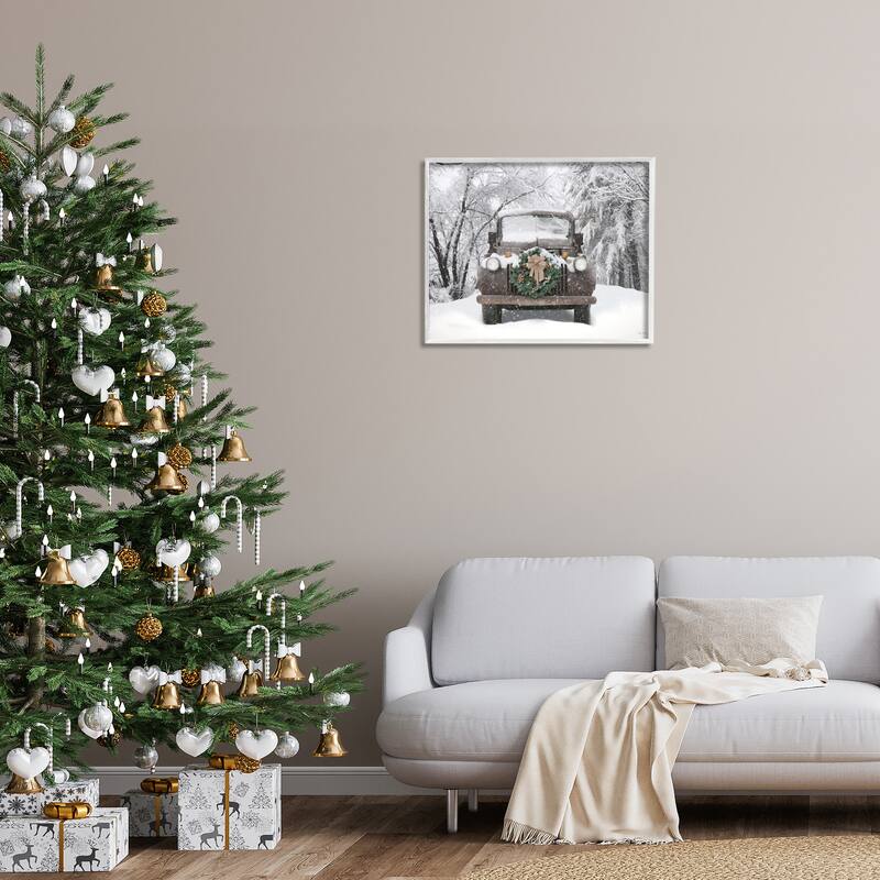 Stupell Wreathed Truck in Snow Framed Giclee Art Design By Lori Deiter