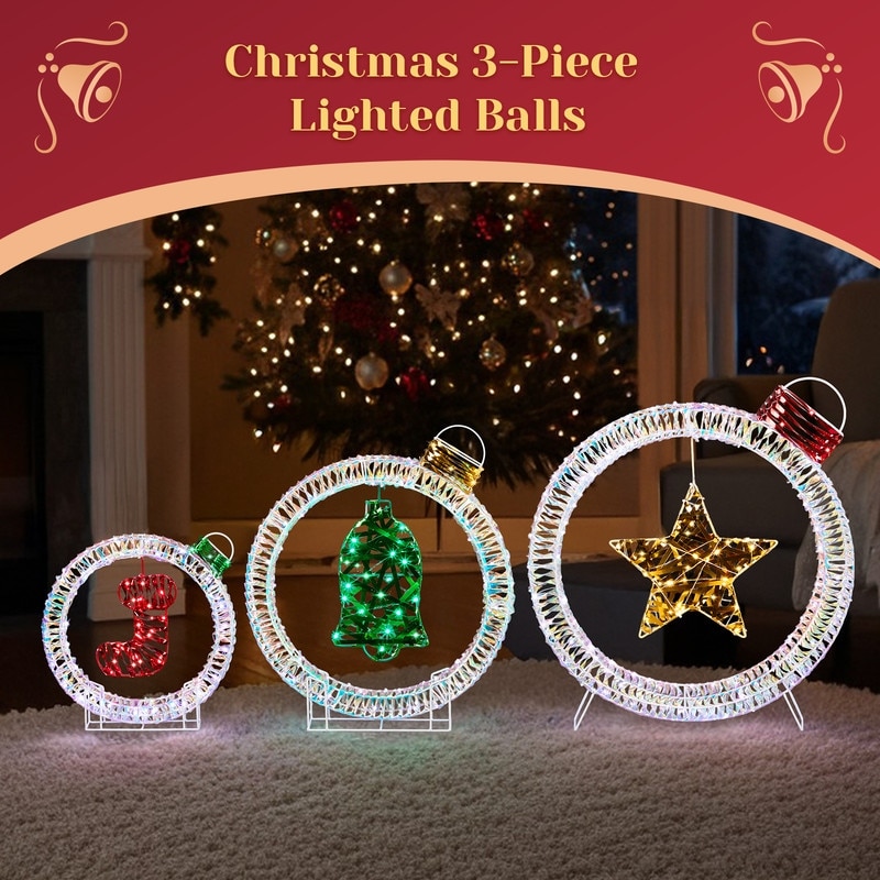 Set of 3 Lighted Iridescent Cut-out Light Bulb Christmas Decorations, Pre-lit Holiday Decor for Xmas Decor Holiday Displays