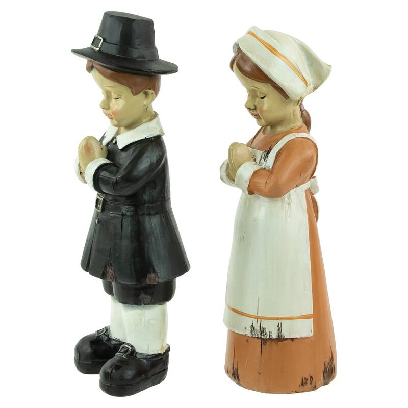 Set of 2 Praying Pilgrim Children Fall Harvest Figures 9"