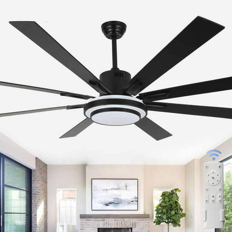 Cusp Barn 72" LED Dimmable Ceiling Fan,Industrial Reversible Fan Light,6 Speeds Quiet DC Motor with Remote for Large Room/Space - Black - 72 inch