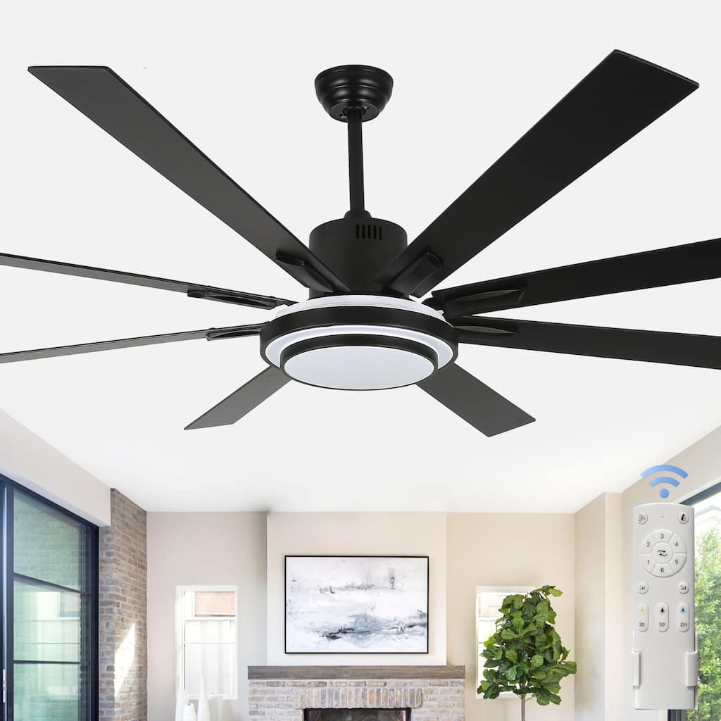 Cusp Barn 72" LED Dimmable Ceiling Fan,Industrial Reversible Fan Light,6 Speeds Quiet DC Motor with Remote for Large Room/Space
