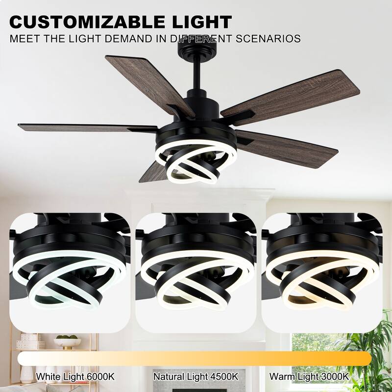 Oaks Aura 52in. DIY Shade Modern Reversible Ceiling Fan with Light, 6-Speed Silent Motor Ceiling Fan with Remote for Large Room