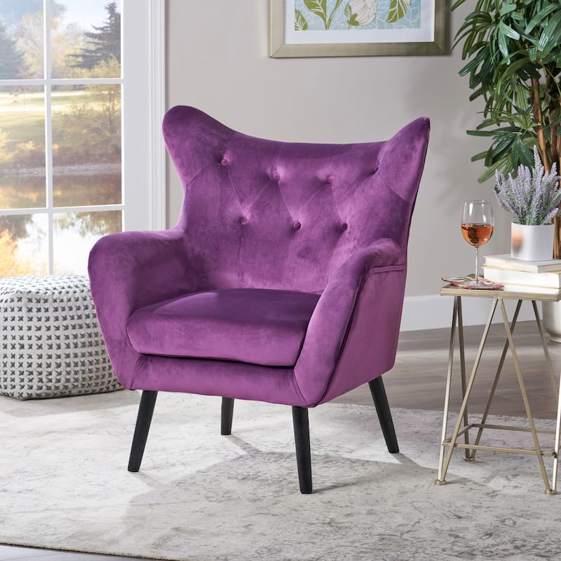 Button-Tufted Upholstery Velvet Wingback Arm Chair