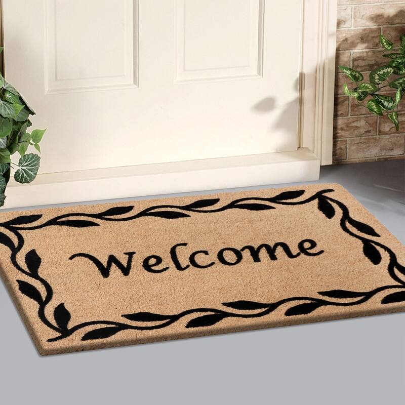 A1HC Natural Coir Flocked Doormat with Heavy Duty Non-Slip PVC Backing Fade Resistant, Pet Friendly Outdoor Welcome Mat