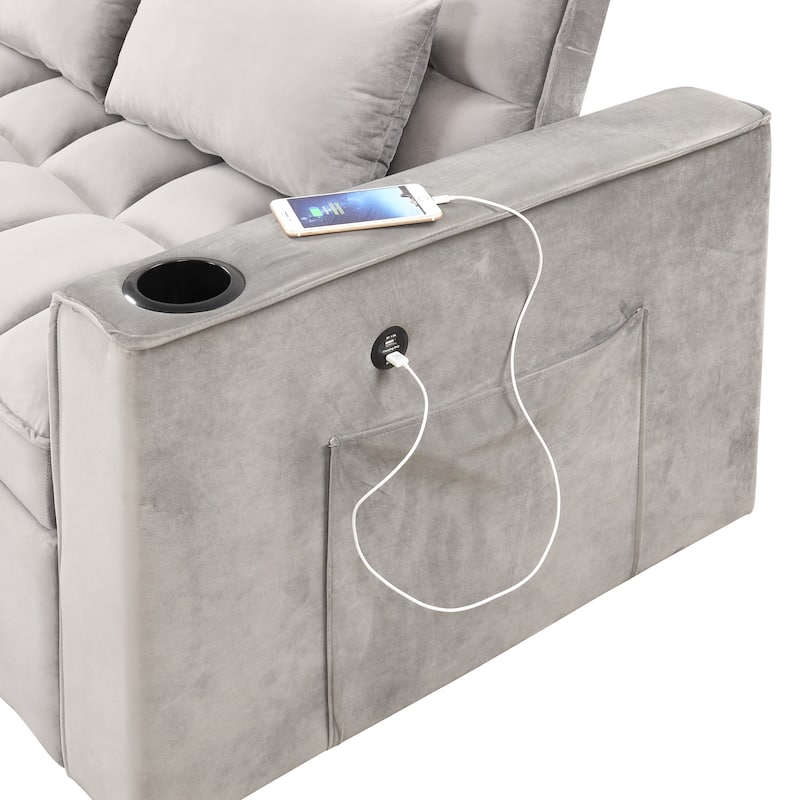 55.3" Sofa Bed with Cup Holder and USB Port for Living Room or Apartments