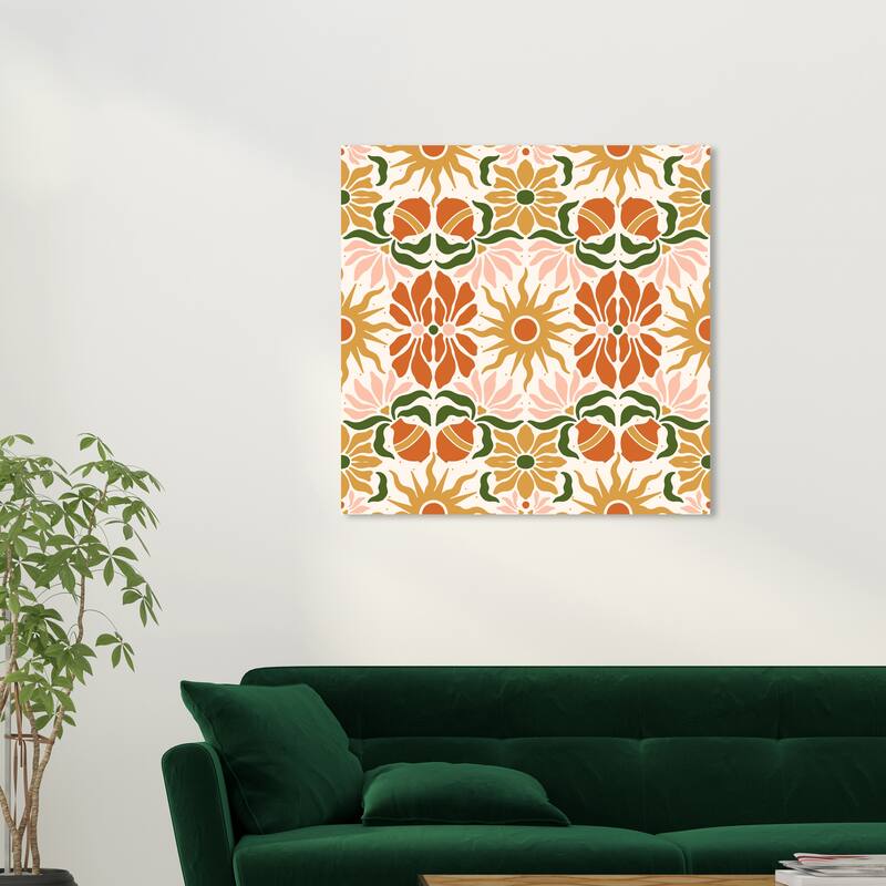 Wynwood Studio Canvas Abstract Vines and Sun Pattern Orange and Dark Orange Modern & Contemporary Wall Art Canvas Print