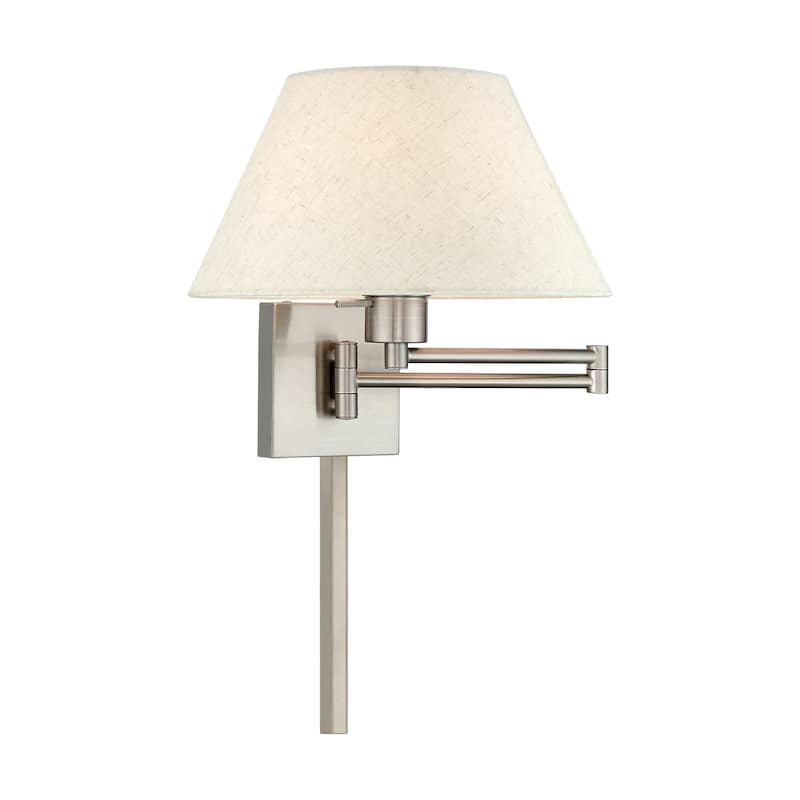 Livex Lighting 1-Light Oatmeal Shade Swing Arm Wall Lamp, 40038 - Brushed nickel - 13" W X 12" H 13" - 25" EXT
