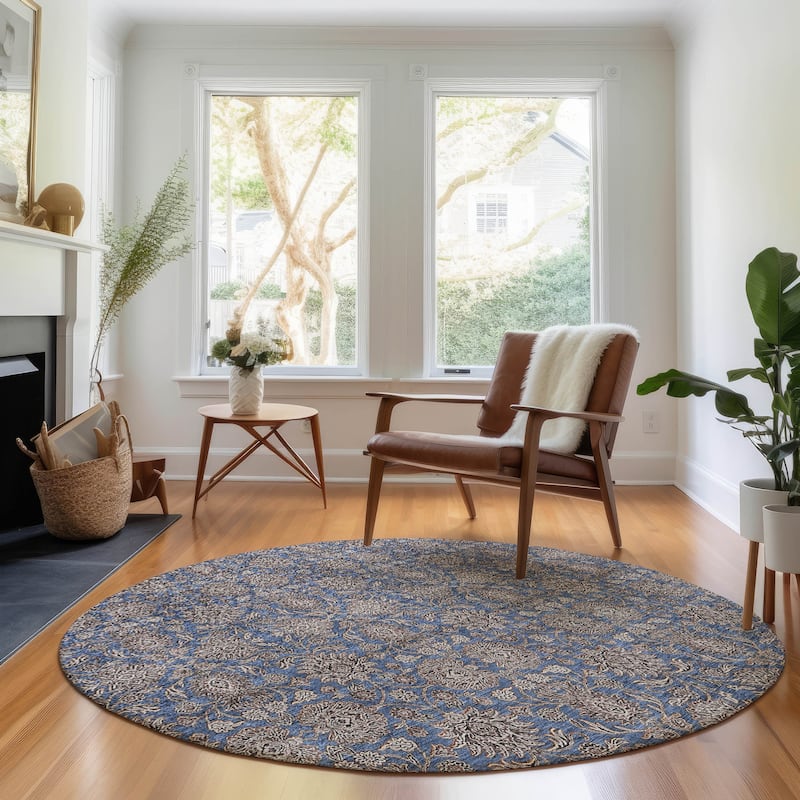 Premium Washable Super Soft Floral Borderless Mayfield Rug - Navy - 8' x 8'
