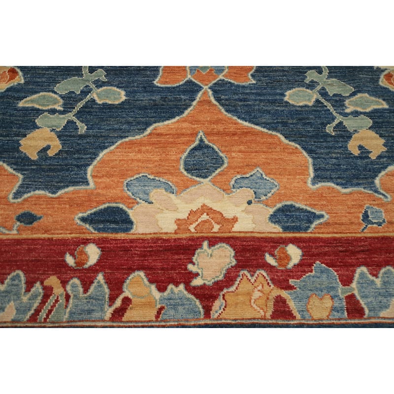 Hand Knotted Oriental 100% Wool Carpet Transitional Floral Navy Blue & Blues Oushak Area Rug - 11' 10'' X 9' 2''