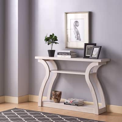 Entryway sofa hall console curvy leg design two shelves thick top panel
