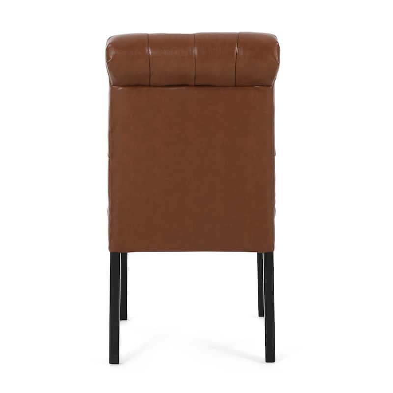 Modern Dining Chair PU Leather Dining Chair with Roll Top and Quilted Backrest, for Dining Room, Set of 2, Black