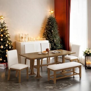 Farmhouse 76inch 6-Piece Extendable Dining Table Set Trestle Kitchen ...
