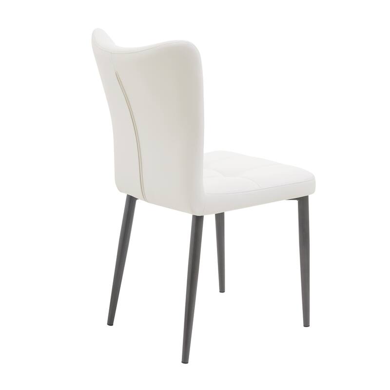 Set of 2 Side Chair Vanity Chair Office Chair Black White Leather Upholstered Dining Chair with Iron Legs