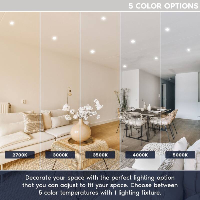 Luxrite 6 Inch Square LED Flush Mount Ceiling Light, 15W 1000LM, 5CCT 2700K-5000K, Dimmable