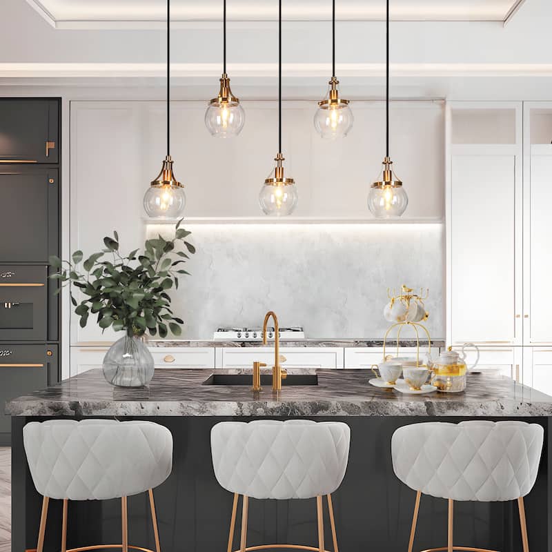 Beta Modern 5-Light Linear Glass Chandelier Black Gold Pendant for Dining Room Island - L 31.5" x W 4.9" x H 8"