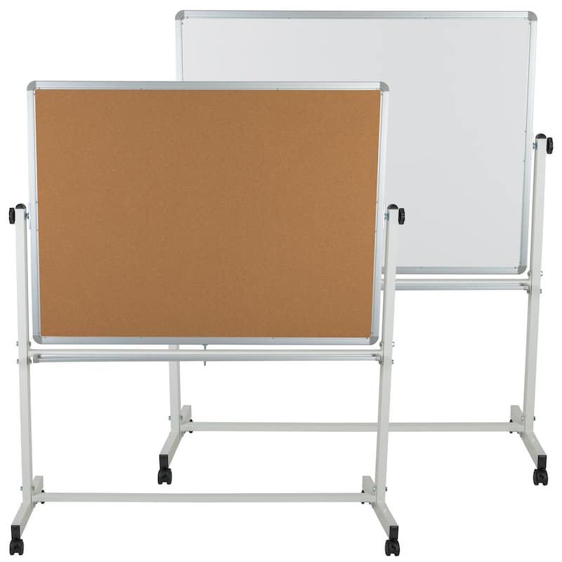 Reversible Mobile Cork Bulletin & White Board with Pen Tray