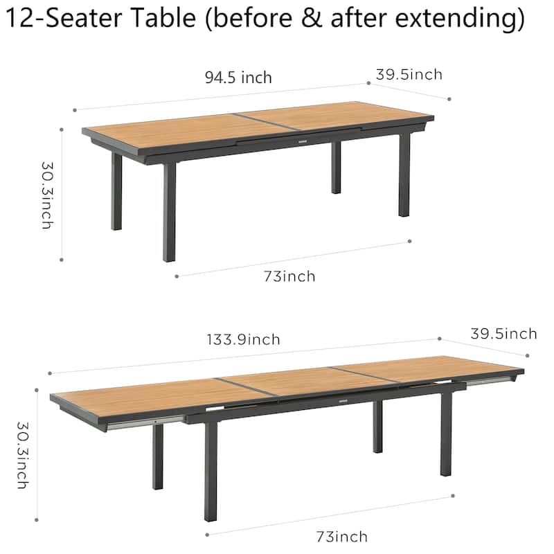 HIGOLD Extendable Outdoor Dining Set, 12-person Teak Patio Furniture