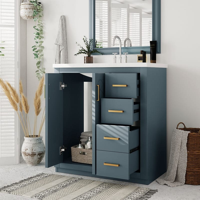 Freestanding 30" Bathroom Vanity with Ceramic Sink, 3 Drawers& Soft Closing Doors